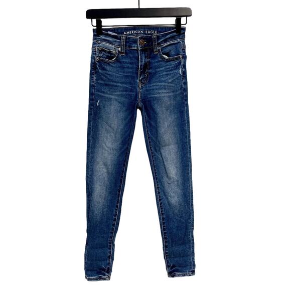 American Eagle | Hi-Rise Jegging Jeans Distressed Blue | 00 Short - Picture 1 of 10